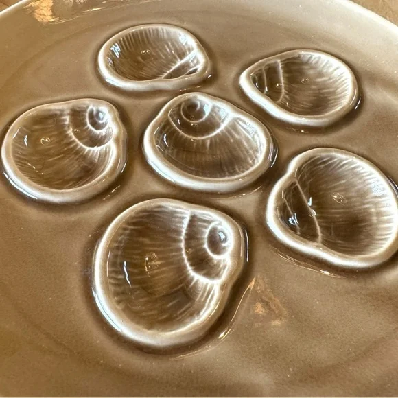 VINTAGE Niderviller French Escargot Plate – 6 Shell Indents – 8”